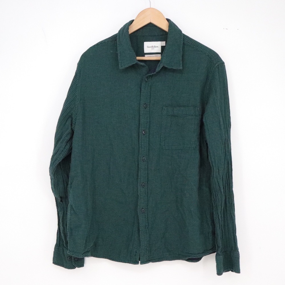 Goodfellow & Co Shirt Mens L Standard Fit Green Micro Check Cotton Gauze Exc